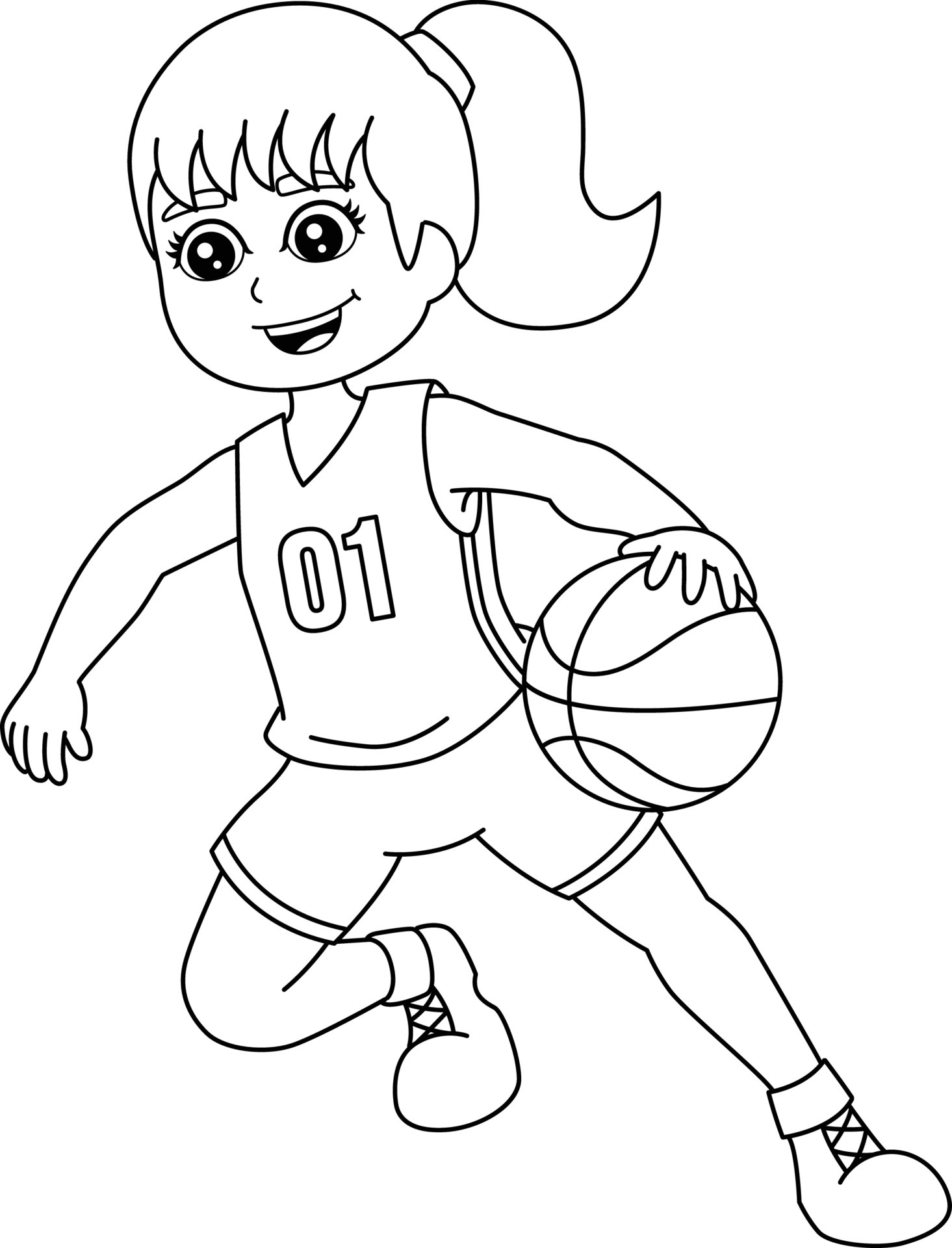 menina jogando basquete para colorir para crianças 6823516 Vetor no Vecteezy